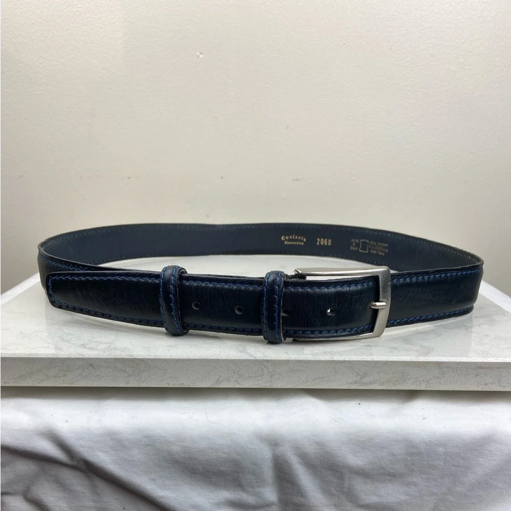Cuoieria Fiorentina Italian Leather Belt Navy Blue Real Leather Made in Italy